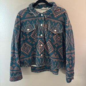 NWOT Savannah Jane Teal and Coral Patterned Shacket